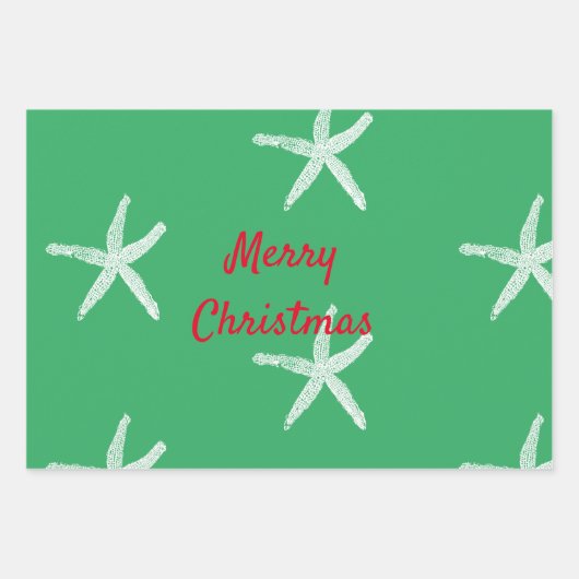 Frohe Weihnachten Starfish Muster Aquamarin Green Geschenkpapier Set (Vorderseite 2)