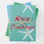 Frohe Weihnachten Starfish Muster Aquamarin Green Geschenkpapier Set (Beispiel)