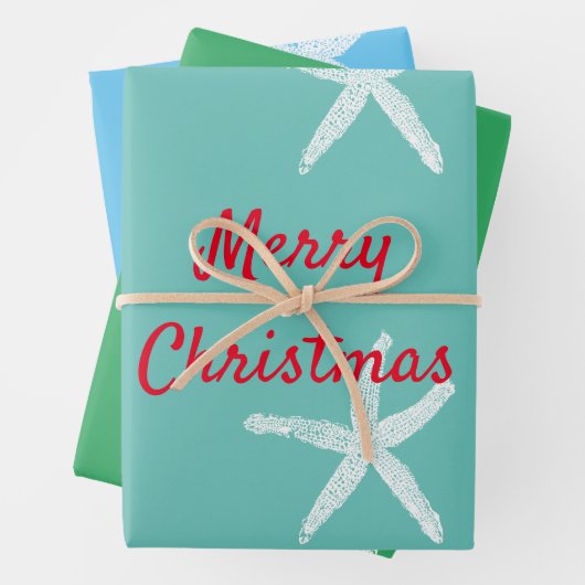 Frohe Weihnachten Starfish Muster Aquamarin Green Geschenkpapier Set (Beispiel)