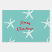 Frohe Weihnachten Starfish Muster Aquamarin Green Geschenkpapier Set (Vorderseite)