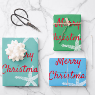 Frohe Weihnachten Starfish Muster Aquamarin Green  Geschenkpapier Set