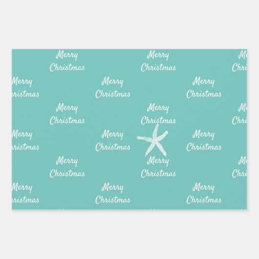 Frohe Weihnachten Starfish Muster Aquamarin White  Geschenkpapier Set (Vorderseite 3)