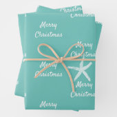 Frohe Weihnachten Starfish Muster Aquamarin White  Geschenkpapier Set (Beispiel)