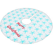 Frohe Weihnachten Starfish Muster Aquamarin White  Polyester Weihnachtsbaumdecke (Schrägansicht)