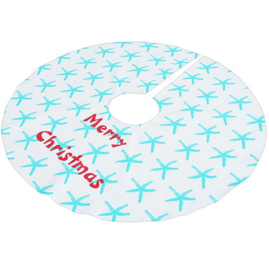 Frohe Weihnachten Starfish Muster Aquamarin White  Polyester Weihnachtsbaumdecke (Schrägansicht)