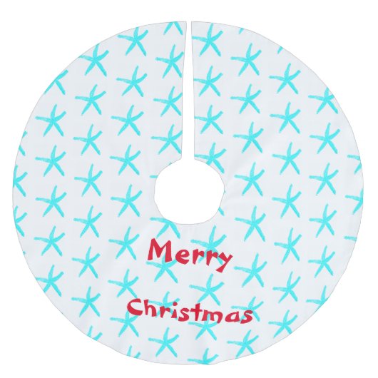 Frohe Weihnachten Starfish Muster Aquamarin White  Polyester Weihnachtsbaumdecke (Vorderseite)