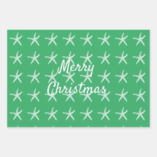 Frohe Weihnachten Starfish Nautical Custom Red Gre Geschenkpapier Set (Vorderseite 2)