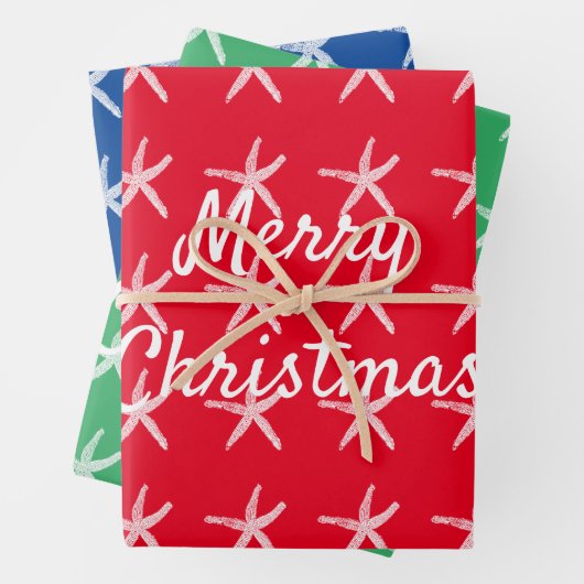 Frohe Weihnachten Starfish Nautical Custom Red Gre Geschenkpapier Set (Beispiel)