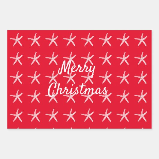 Frohe Weihnachten Starfish Nautical Custom Red Gre Geschenkpapier Set (Vorderseite)