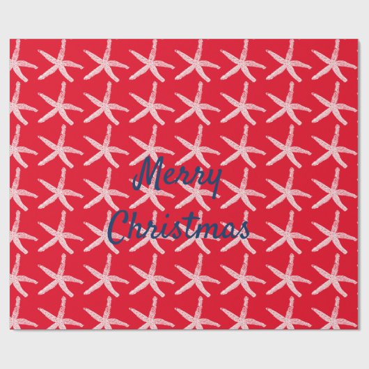 Frohe Weihnachten Starfish Nautical Red White Blue Geschenkpapier (Flach)