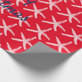 Frohe Weihnachten Starfish Nautical Red White Blue Geschenkpapier (Ecke)