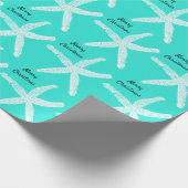 Frohe Weihnachten Starfish Patterns Aquamarin Blue Geschenkpapier (Ecke)