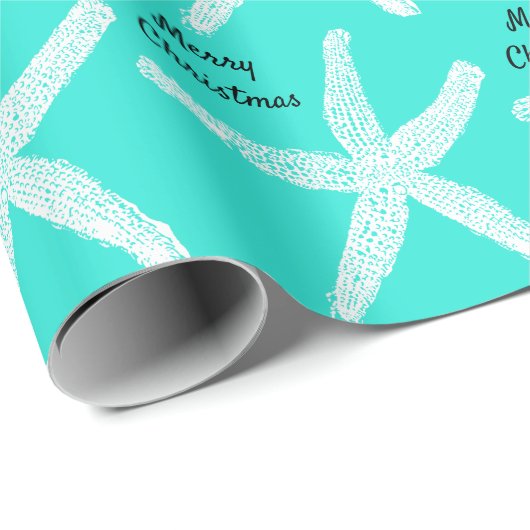 Frohe Weihnachten Starfish Patterns Aquamarin Blue Geschenkpapier (Rolleneckpunkt)