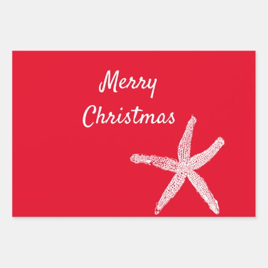 Frohe Weihnachten Starfish Patterns Red White Blue Geschenkpapier Set (Vorderseite)