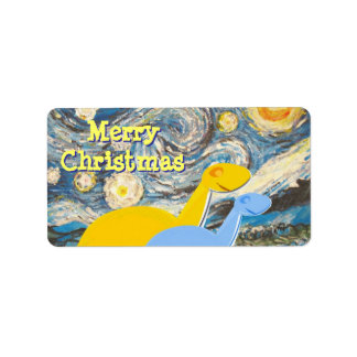 Frohe Weihnachten Starry Night Dinos Label Sticker Adressaufkleber