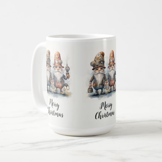 Frohe Weihnachten Steampunk Gnomes Kaffeetasse (Vorderseite Links)