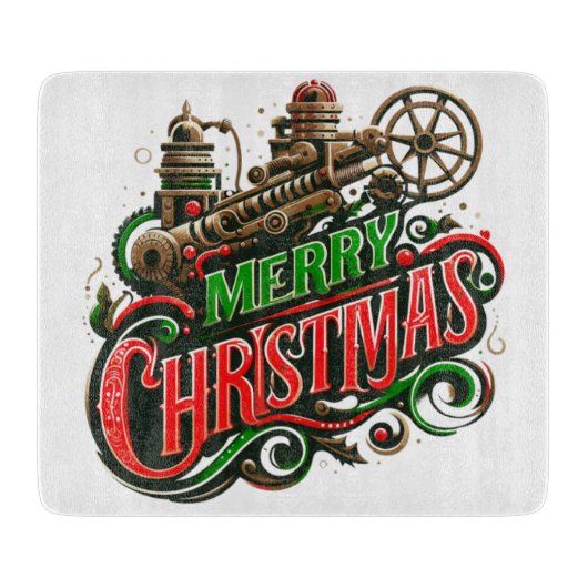 Frohe Weihnachten Steampunk Schneidebrett (Vorderseite)
