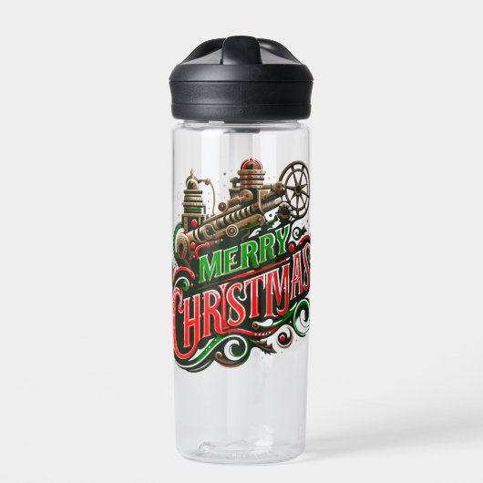 Frohe Weihnachten Steampunk Trinkflasche (Vorderseite)