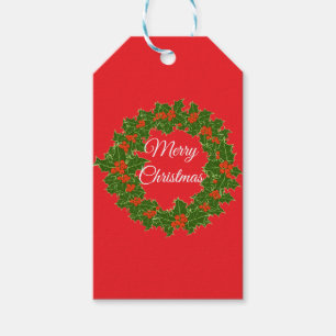 Frohe Weihnachten Stechpalme rote Beere Kranz Geschenkanhänger