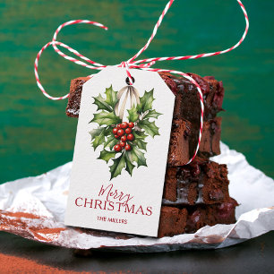 Frohe Weihnachten Stechpalme und Beeren Geschenkanhänger