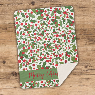 Frohe Weihnachten Stechpalmen-Beeren Weiß Grün Mus Sherpadecke