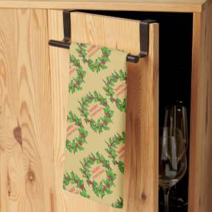 Frohe Weihnachten Stechpalmenkranz mit Beeren Geschirrtuch