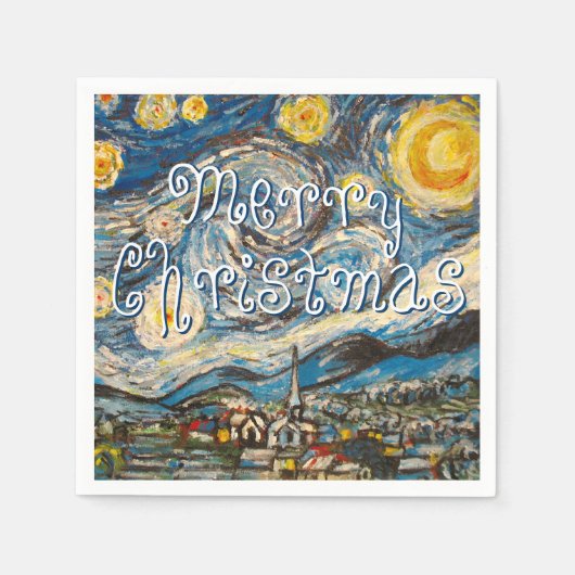 Frohe Weihnachten, Sternennacht nach Van Gogh Serviette (Vorderseite)