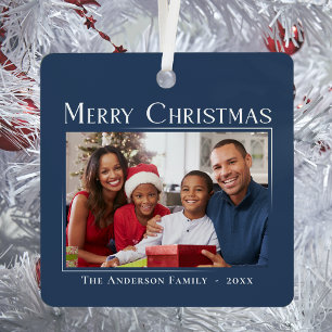 Frohe Weihnachten Stilvoll Elegantes Foto Custom Ornament Aus Metall