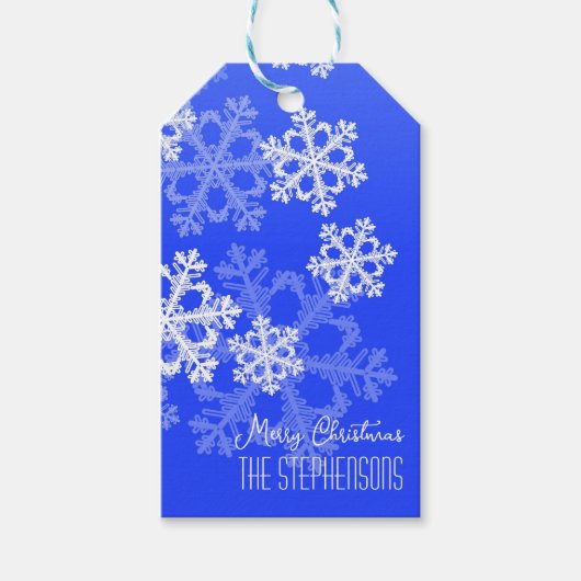 Frohe Weihnachten Stilvolle Cobalt Blue Snowflakes Geschenkanhänger (Vorderseite)