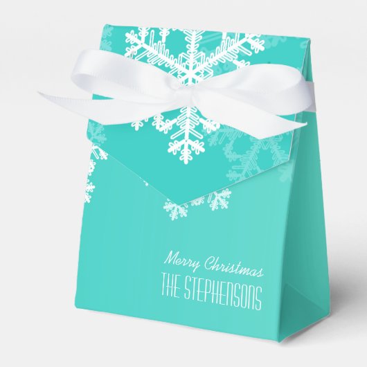 Frohe Weihnachten Stilvolle Cyan Snowflakes Muster Geschenkschachtel (Vorderseite)