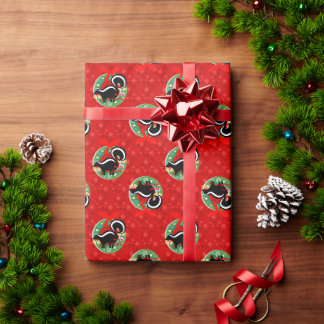 frohe weihnachten stinktier rote schneeflocken geschenkpapier