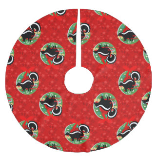 Frohe Weihnachten Stinktier rote Schneeflocken Polyester Weihnachtsbaumdecke