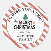 "Frohe Weihnachten" Stripes-Deer Tree Star Runder Aufkleber (Vorderseite)