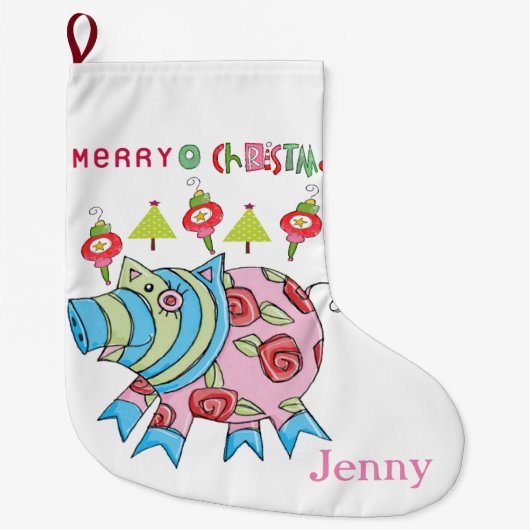 Frohe Weihnachten Strumpf, Pink Pig Großer Weihnachtsstrumpf (Vorderseite)