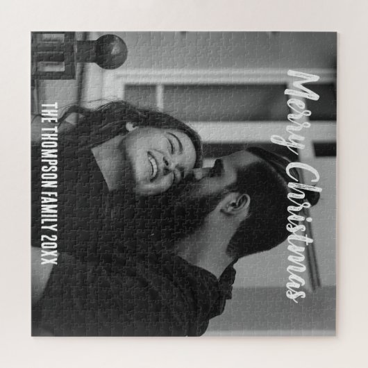 Frohe Weihnachten stylische Schwarz-Weiß-Schrift Puzzle (Horizontal)