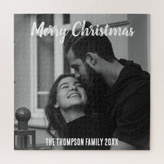 Frohe Weihnachten stylische Schwarz-Weiß-Schrift Puzzle (Vertikal)