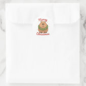 Frohe Weihnachten Süße Capybara-Weihnachtskrone Runder Aufkleber (Tasche)