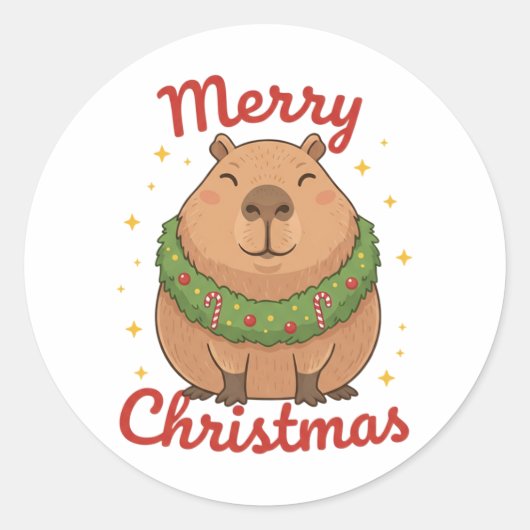 Frohe Weihnachten Süße Capybara-Weihnachtskrone Runder Aufkleber (Vorderseite)