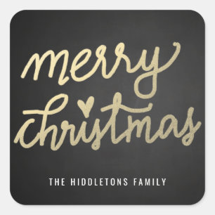 Frohe Weihnachten Süße Handschrift Kreidetafel Quadratischer Aufkleber