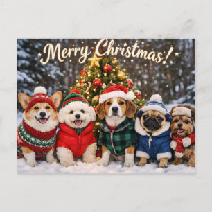 Frohe Weihnachten Süße Hunde und Weihnachtsbaum Postkarte