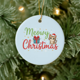 Frohe Weihnachten - Süße Katze und Geschenkbox Fei Keramik Ornament