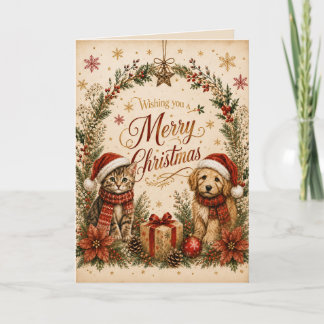 Frohe Weihnachten Süße Katze und Hund Grußkarte Karte