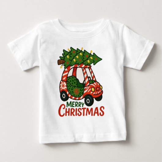 Frohe Weihnachten Süße Kinder Auto Weihnachtsbaum Baby T-shirt (Vorderseite)