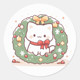 Frohe Weihnachten Süße Kitty Katze Runder Aufkleber