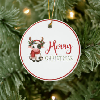 Frohe Weihnachten süße Kuh Keramik Ornament