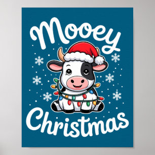 Frohe Weihnachten Süße Kuh Mit Santa Hut Und Feier Poster