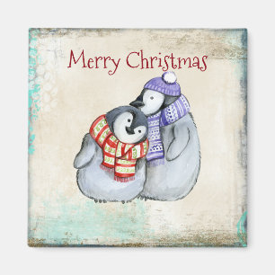 Frohe Weihnachten süße kuschelnde Pinguine Magnet