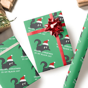 Frohe Weihnachten Süße schwarze Kätzchen Katze Grü Geschenkpapier