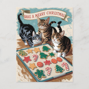 Frohe Weihnachten Süße Vintage-Katzen Postkarte