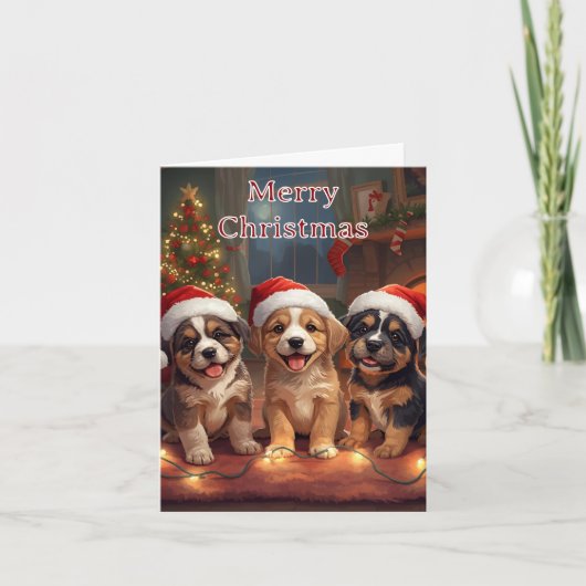Frohe Weihnachten Süße Welpen Weihnachtskarte (Vorderseite)